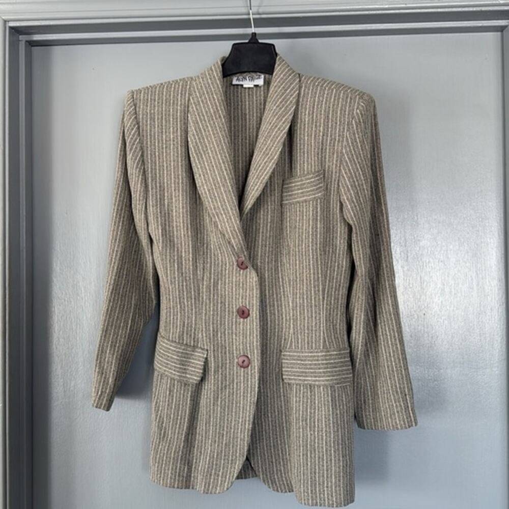 Alyn Paige Women's Gray Striped Blazer Jacket sz 5/6 Shawl Collar 3 Buttons